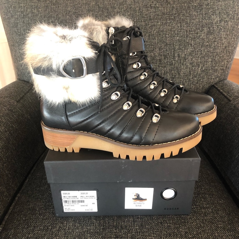 RARE - NWT! Rudsak Baie Leather Lace-Up Fur Boots